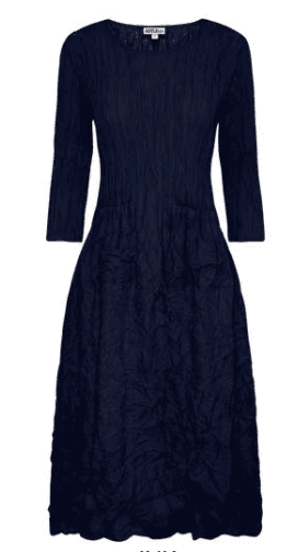 3_4 slv smash ink Alquema 3/4 Sleeve Smash Pocket Dress in Ink, cinched waist midi dress with front pockets