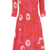 Alquema 3/4 Sleeve Smash Pocket Dress in Pink Flower Spot, cinched waist midi dress with front pockets
