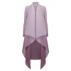 Alquema Long Collare Coat in Foggy Lavender, chiffon layering piece with waterfall collar