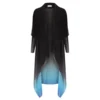 Alquema Long Collare Coat in Onyx to Malibu Blues, chiffon layering piece with waterfall collar