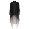 Alquema Long Collare Coat in Onyx to Snow, chiffon layering piece with waterfall collar