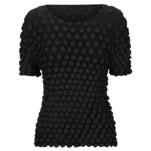 Alquema Bubble Tee in Black, textured top with circular pleated bubble detail