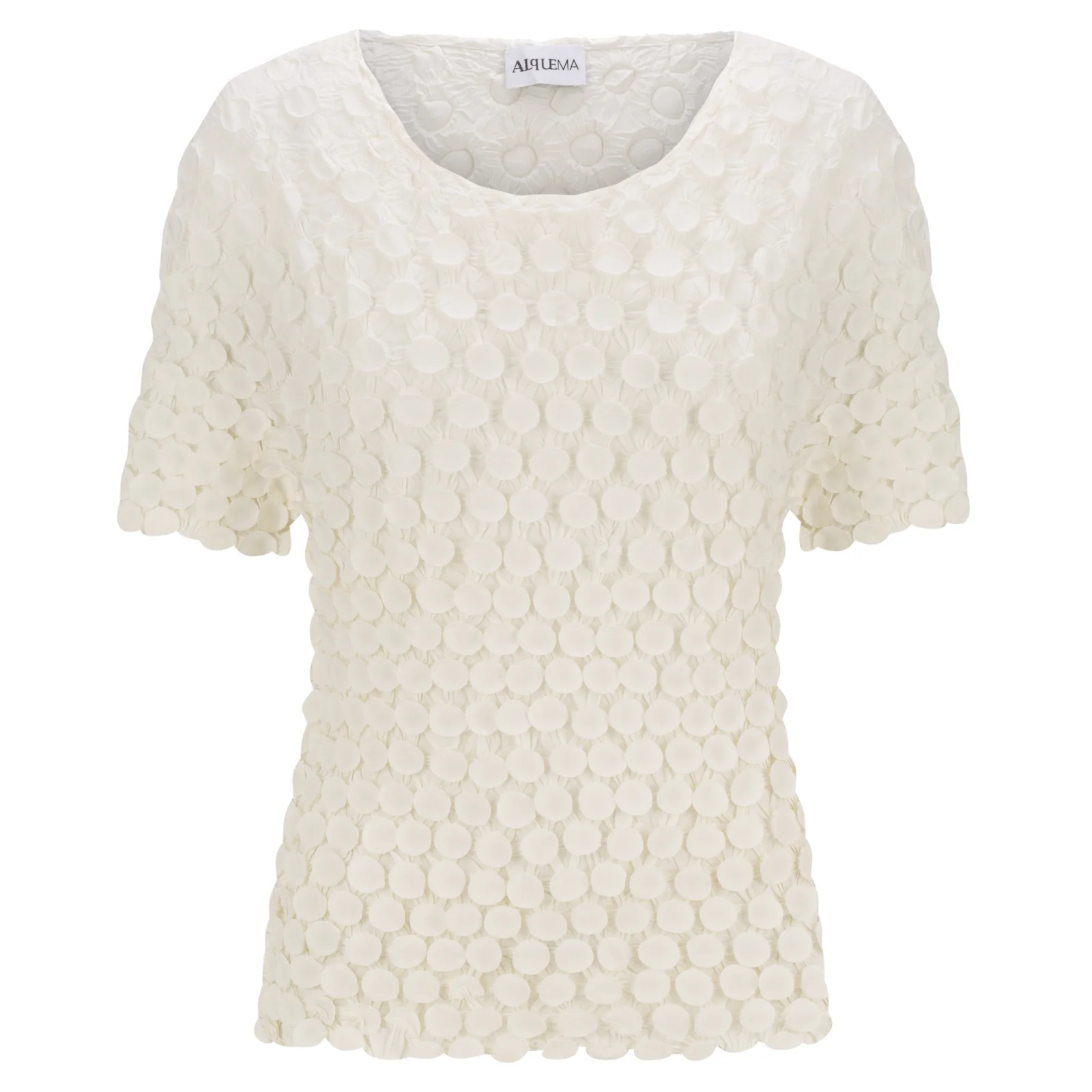 alquema bubble tee white Alquema Bubble Tee in Ivory, textured top with circular pleated bubble detail
