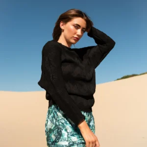 Alquema Cion Top in Black, long sleeve top with sculptural textured surface