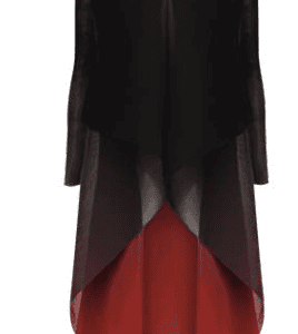 Alquema Long Collare Coat in Cherry Ombre, chiffon layering piece with waterfall collar