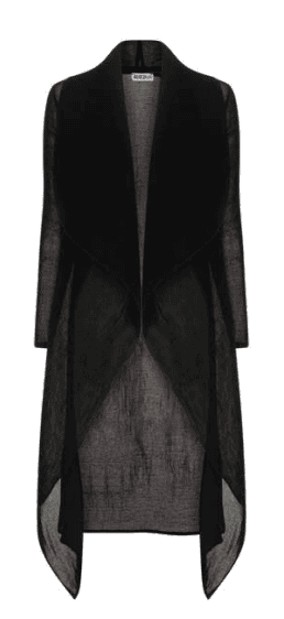 Alquema Long Collare Coat in Black, chiffon layering piece with waterfall collar